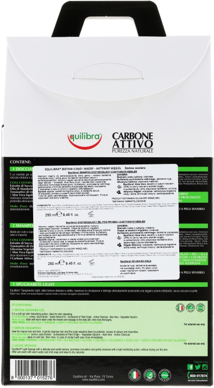 Набір - Equilibra Active Charcoal Detox Bio Box (sh/gel/250ml + shampoo/250ml + b/sponge/1) — фото N2