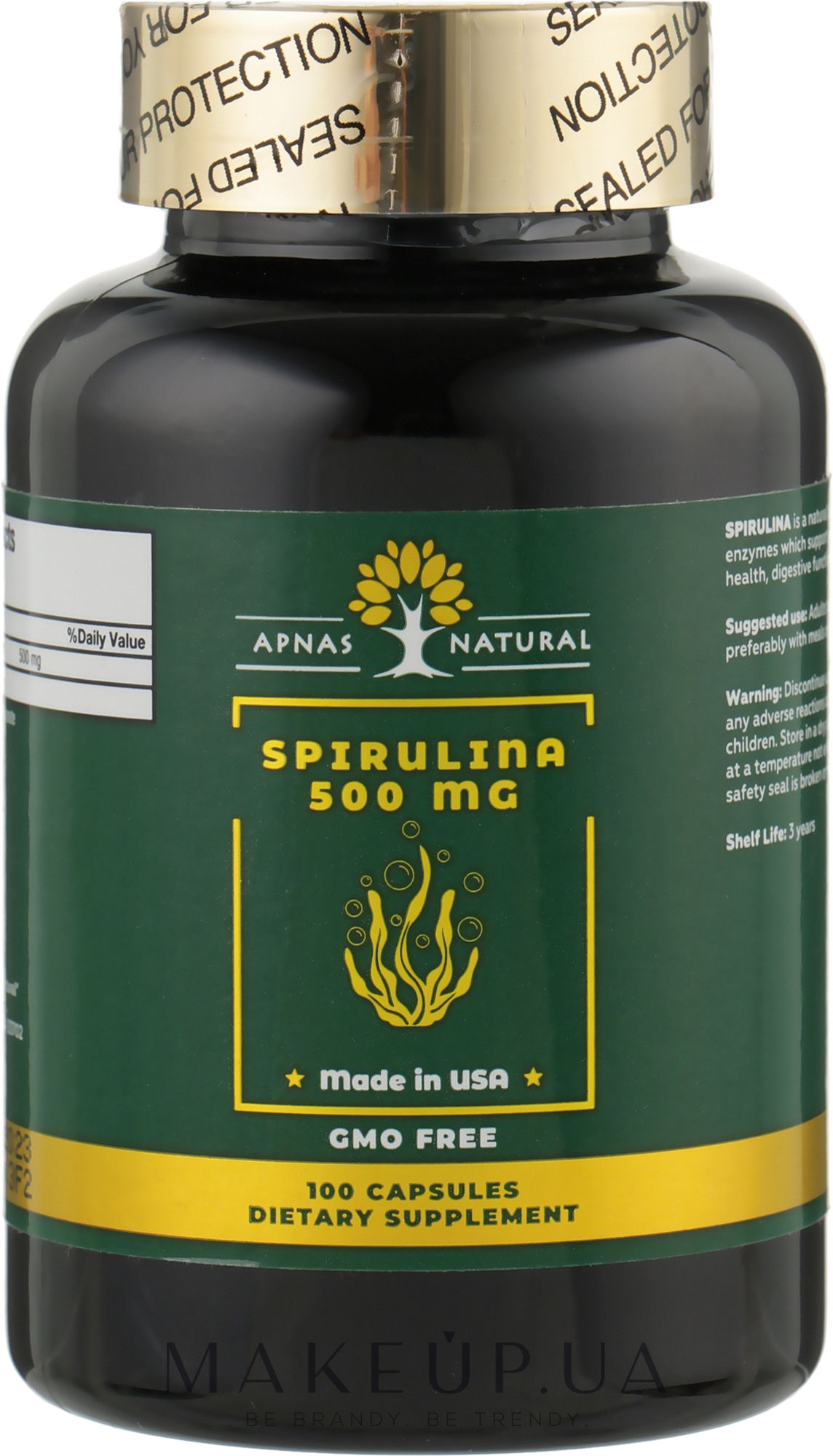 Харчова добавка "Спіруліна", 100 капсул - Apnas Natural Spirulina — фото 100шт
