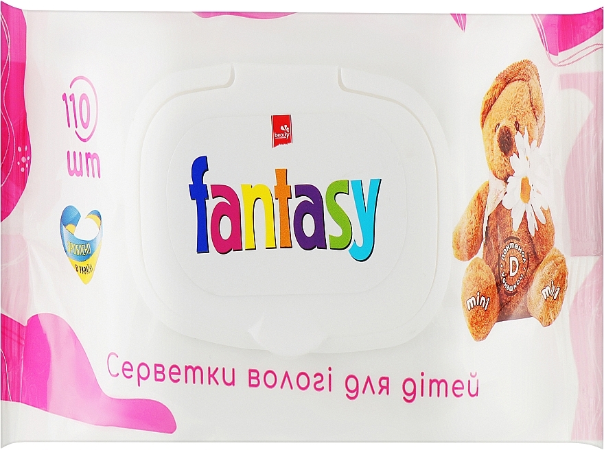 Салфетки влажные для детей с ромашкой и Д-пантенолом, 110 шт. - Fantasy Mini — фото N1