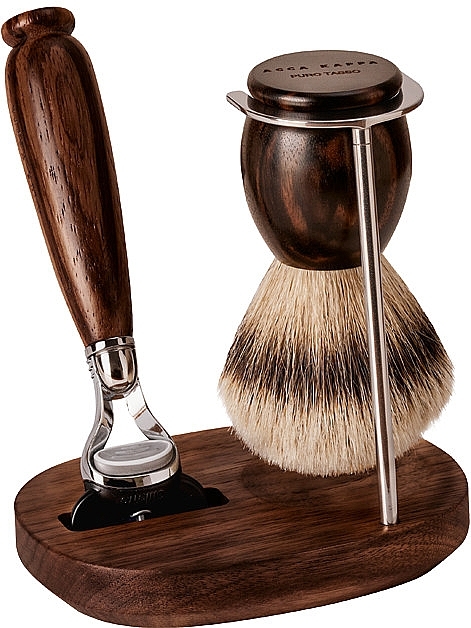 Набір для гоління - Acca Kappa Shaving Set In Varnished Walnut Wood And Chrome Plated Metal (razor/1pc + brush/1pc + stand/1pc) — фото N1