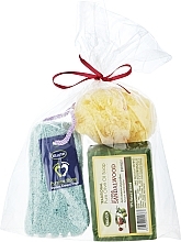 Набор, мыло с ароматом сандалового дерева, голубая пемза - Kalliston (soap/100g + stone/1pcs + sponge/1pcs) — фото N1