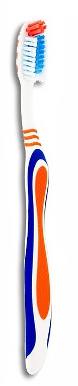 Зубна щітка, середньої жорсткості, синя з помаранчевим - Wellbee — фото N1