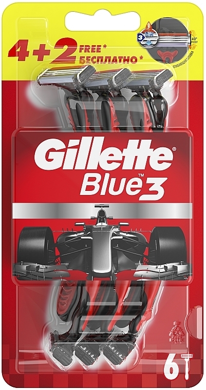 Набор одноразовых станков для бритья, 5+1шт - Gillette Blue III Red and White — фото N1