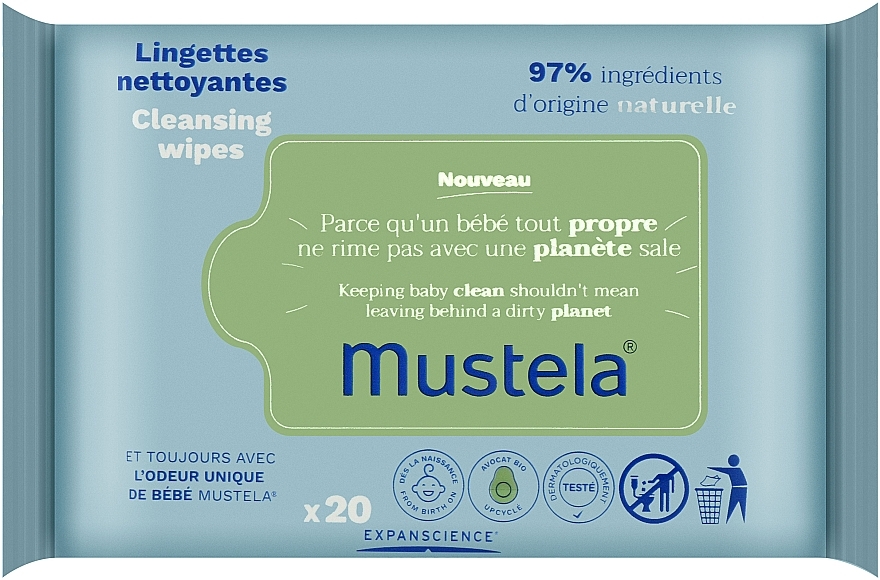 Серветки для дітей з ароматом авокадо - Mustela Cleansing Wipes — фото N1