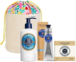 Духи, Парфюмерия, косметика Набор - L'Occitane Shea Butter (b/milk/250ml + h/cr/75ml + soap/100g + bag/1pc)