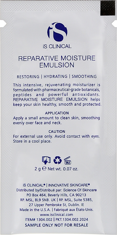 Увлажняющая эмульсия для лица - iS Clinical Reparative Moisture Emulsion (пробник) — фото N2