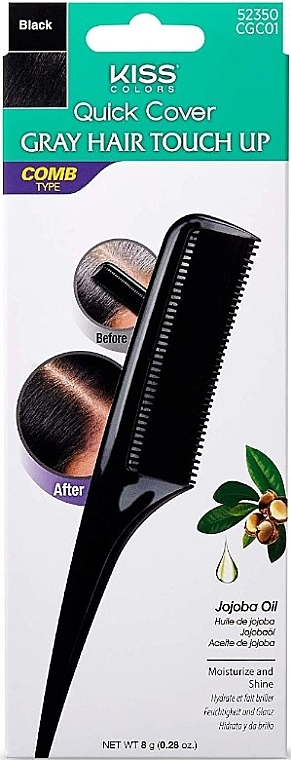 Гребінець для підфарбовування сивого волосся, чорний - Kiss Quick Cover Gray Hair Touch Up Comb Black — фото N1