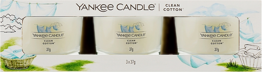 Набор ароматических свечей "Чистый хлопок" - Yankee Candle Clean Cotton (candle/3x37g) — фото N1