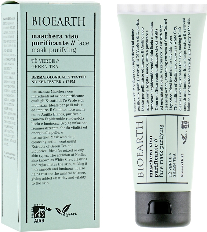 Маска для лица, очищающая - Bioearth Clarifying Green Tea Face Mask