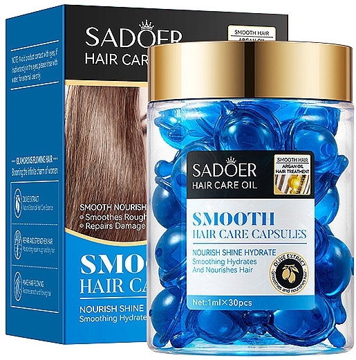 Капсулы для волос с аргановым и оливковым маслом - Sadoer Smooth Hair Care Capsules — фото N1