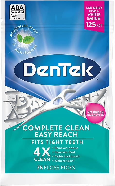 Флос-зубочистки, задні зуби "Комплексне очищення", 125 шт. - DenTek Complete Clean Easy Reach — фото N1