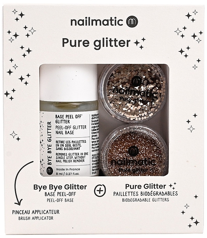 Набор - Nailmatic Pure Glitter Gold Glitter (base/8ml + glitter/2pcs + brush) — фото N1