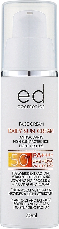 Дневной солнцезащитный крем с SPF50 - Ed Cosmetics Daily Sun Cream SPF50 — фото N1