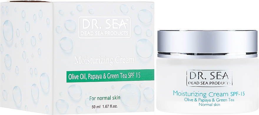 Зволожувальний крем з оливковою олією, екстрактами папаї та зеленого чаю SPF 15 - Dr. Sea Moisturizing Cream SPF 15 — фото N1