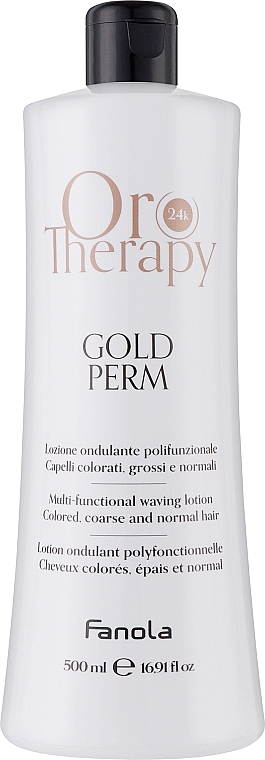Багатофункціональна перманентна рідина для завивання фарбованого, густого та нормального волосся - Fanola Oro Therapy Gold Perm