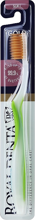 Зубна щітка м'яка з наночастинками золота, зелена - Royal Denta Gold Soft Toothbrush — фото N1