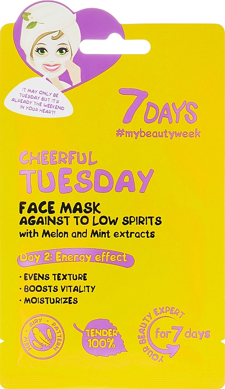 Маска для обличчя "Позитивний вівторок" з м'якоттю дині й м'ятою - 7 Days Face Mask — фото N1