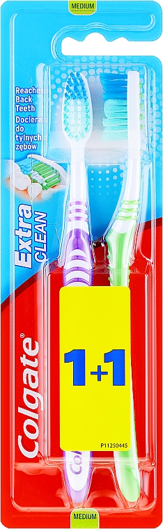 Зубна щітка Екстра Клін з очищувачем для язика середньої жорсткості - Colgate Extra Clean — фото N1