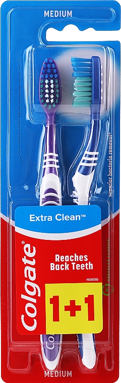 Зубна щітка середньої жорсткості, темно-синя + темно-фіолетова - Colgate Extra Clean Medium — фото N1