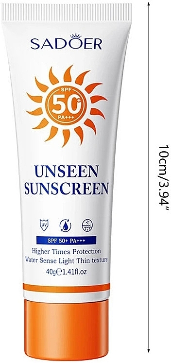 Солнцезащитный крем для лица SPF50+ PA+++ - Sadoer Unseen Sunscreen — фото N2