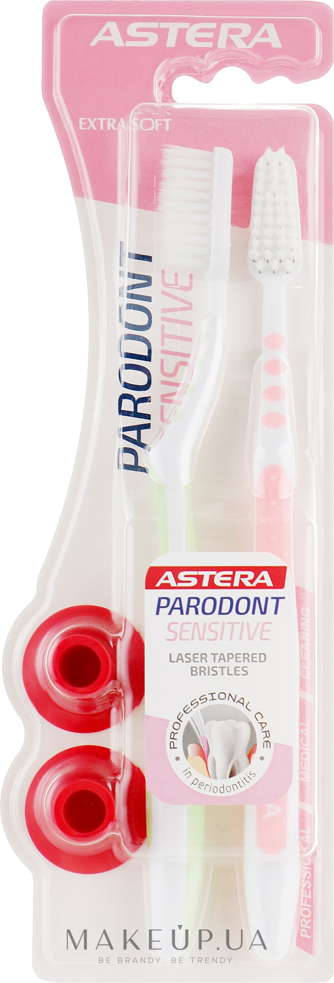 Зубная щетка, эстрамягкая, салатовая + розовая - Astera Parodont Sensitive Extra Soft 1 + 1 — фото 2шт