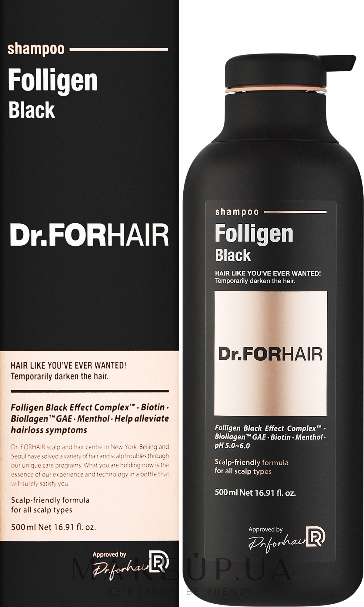 Шампунь для відновлення кольору сивого волосся - Dr. Forhair Folligen Black Shampoo — фото 500ml