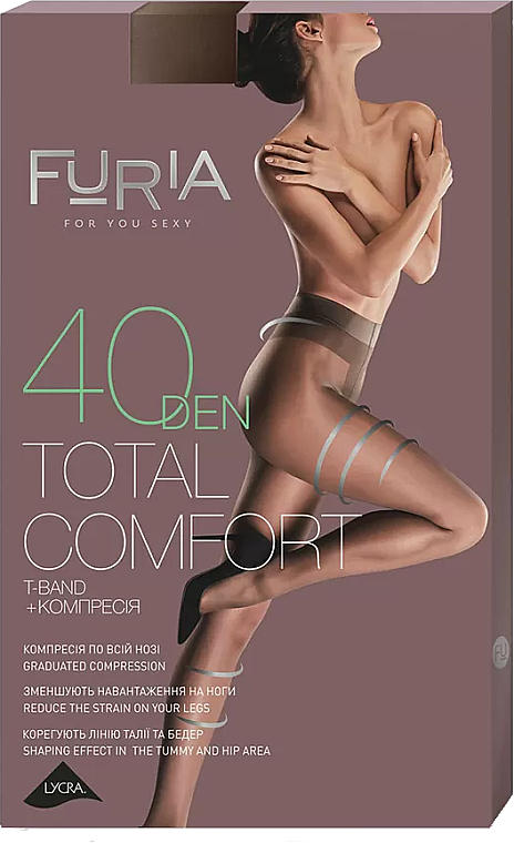 Колготки женские "Total Comfort T-Band", 1209, 40 Den, черный - Furia — фото N1