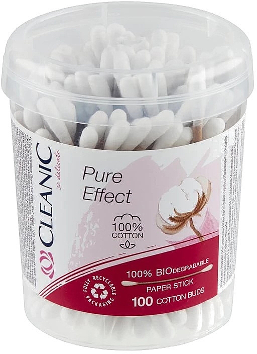 Ватные палочки в круглой банке "Чистый эффект", 100 шт - Cleanic Pure Effect — фото N1