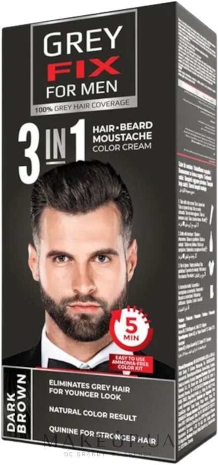 Крем-краска для мужчин - Greyfix For Men 3 In 1 Hair Beard Moustache Color Cream — фото Dark Brown