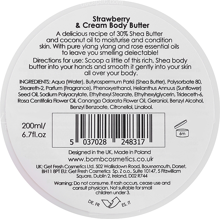Масло для тіла "Полуниця і вершки" - Bomb Cosmetics Strawberry & Cream Body Butter — фото N3