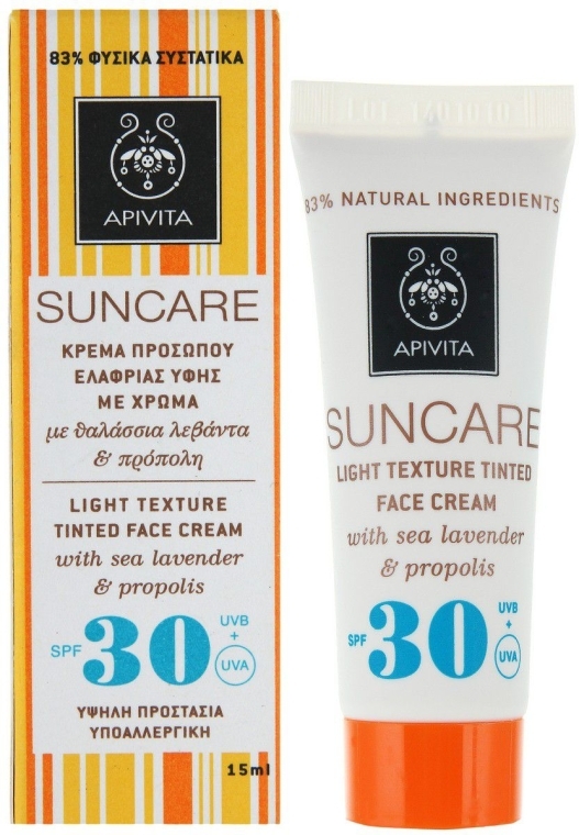 Солнцезащитный тонирующий крем легкой текстуры для лица SPF30 - Apivita Light Texture Tinted Face Cream