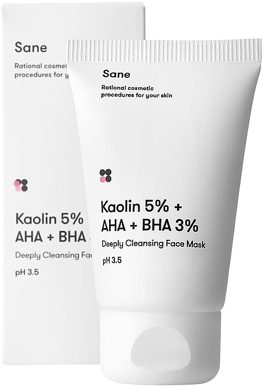 Маска для лица с салициловой кислотой для проблемной кожи - Sane Kaolin 5% + AHA + BHA 3% Deeply Cleansing Face Mask