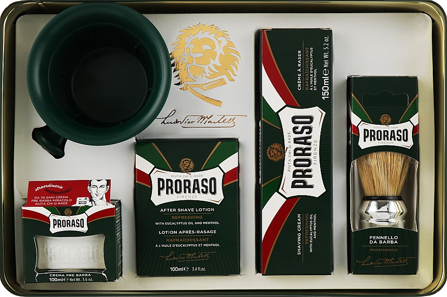 Набір - Proraso Classic Full Shaving Metal Box (cr/100ml + sh/cr/150ml + ash/cr/100ml + brush + glass) — фото N3