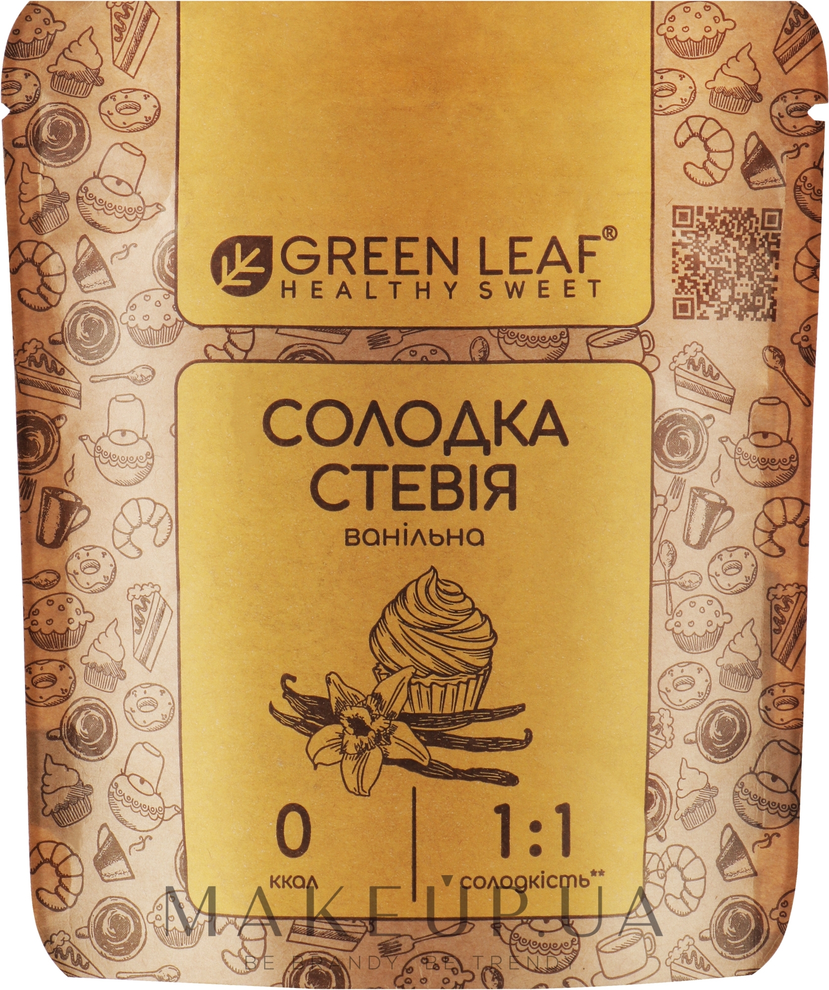 Заменитель сахара, сладкая стевия, ваниль 1:1 - Green Leaf — фото 100g