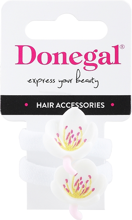 Резинки для волосся, FA-5659, білі квіточки - Donegal — фото N1