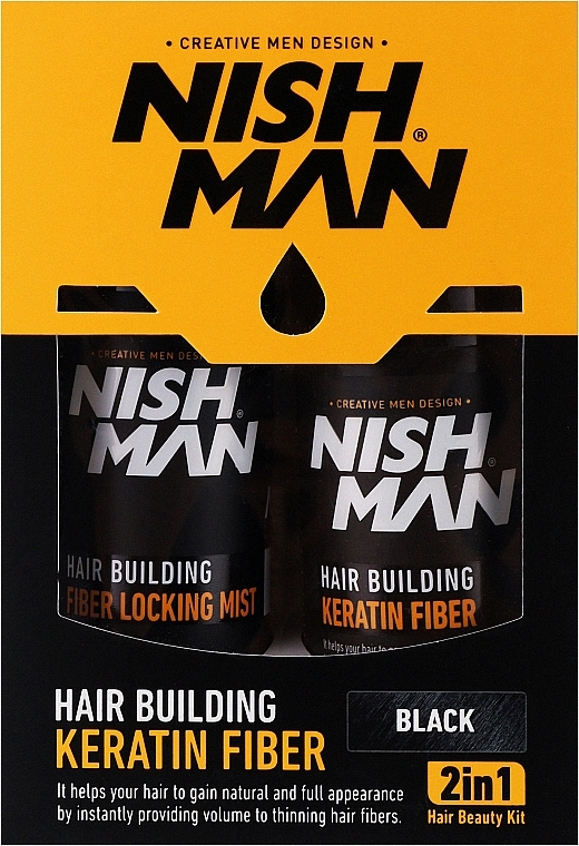 Набір для нарощування волосся кератиновим волокном - Nishman Hair Building Keratin Fiber (powder/21g + mist/100ml) — фото N1