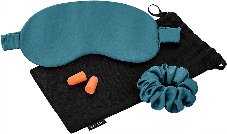 Набор для сна изумрудный в подарочном чехле "Relax Time" - MAKEUP Gift Set Green Sleep Mask, Scrunchie, Ear Plugs