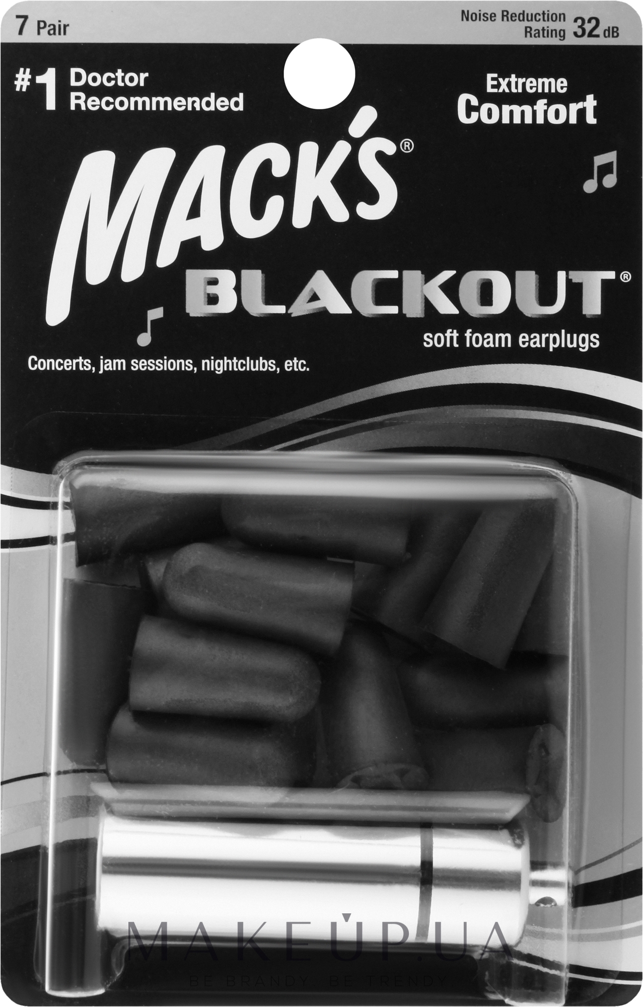 Беруші #987, з контейнером, захист від шуму до 32 Дб - Mack's Blackout Soft Foam — фото 14шт