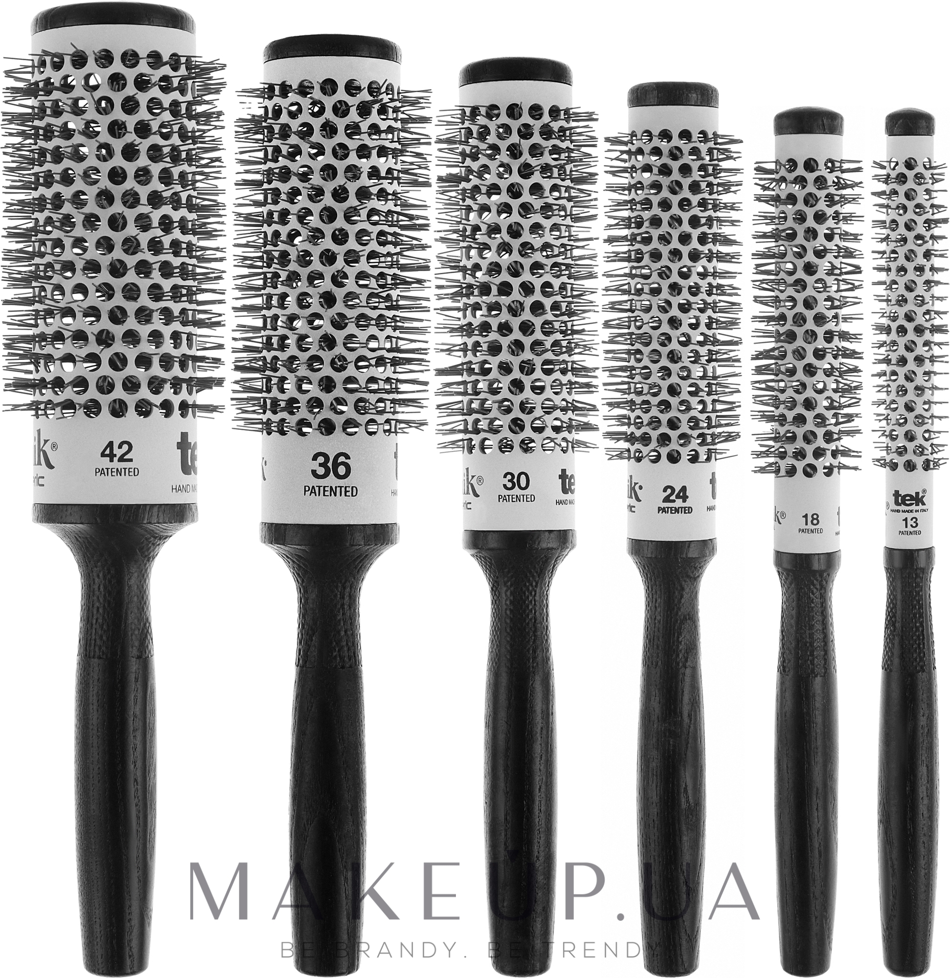 Набір професійних чорних круглих щіток - Tek Brushes & Combs — фото 6шт