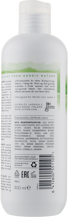 Шампунь для надання об'єму нормальному й тонкому волоссю - Cutrin Ainoa Volume Shampoo — фото N2