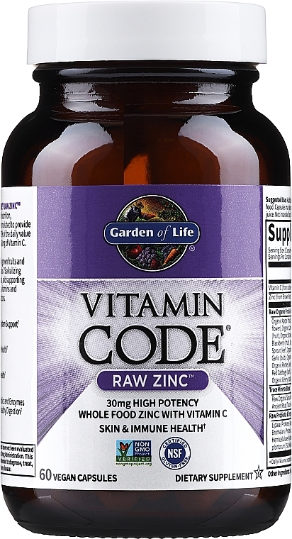 Пищевая добавка "Цинк с витамином С" - Garden of Life Vitamin Code Raw Zinc — фото N1