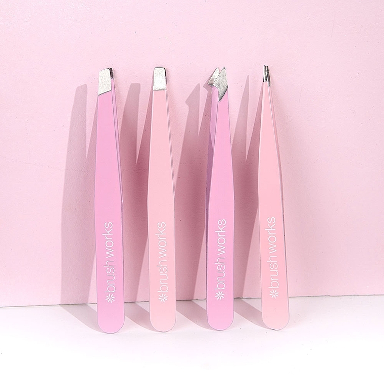 Набор пинцетов, 4 шт., розовые - Brushworks 4 Piece Combination Tweezer Set Pink — фото N3