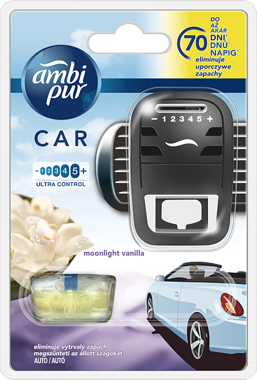 Набор для ароматизации автомобиля "Лунная ваниль" - Ambi Pur (freshener/1szt + refill/7ml) — фото N1