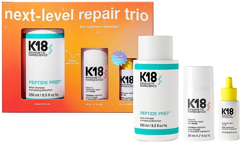 Набор - K18 Next Level Repair Trio (shmp/250ml + mask/50ml + oil/10ml) — фото N1