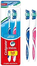 Зубна щітка "Потрійна дія", середньої жорсткості, 1+1, рожева + синя - Colgate Triple Action Medium Toothbrush — фото N1