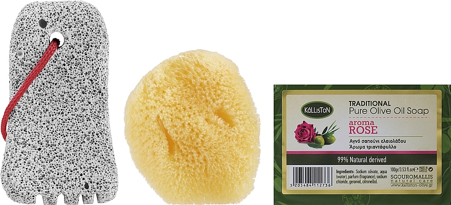 Набор, мыло с ароматом розы - Kalliston (soap/100g + stone/1pcs + sponge/1pcs) — фото N2