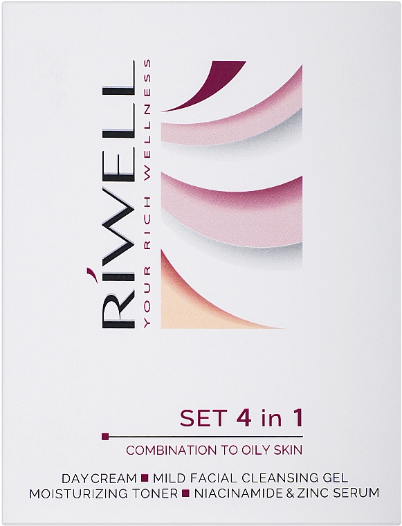 Набір для комбінованої й жирної шкіри - Riwell Set 4 in 1 (gel/30ml + toner/50ml + serum/15ml + cream/15ml)