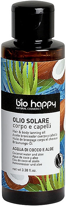 Масло для загара "Кокосовая вода и алоэ" - Bio Happy Hair & Body Tanning Oil Coconut Water And Aloe — фото N1