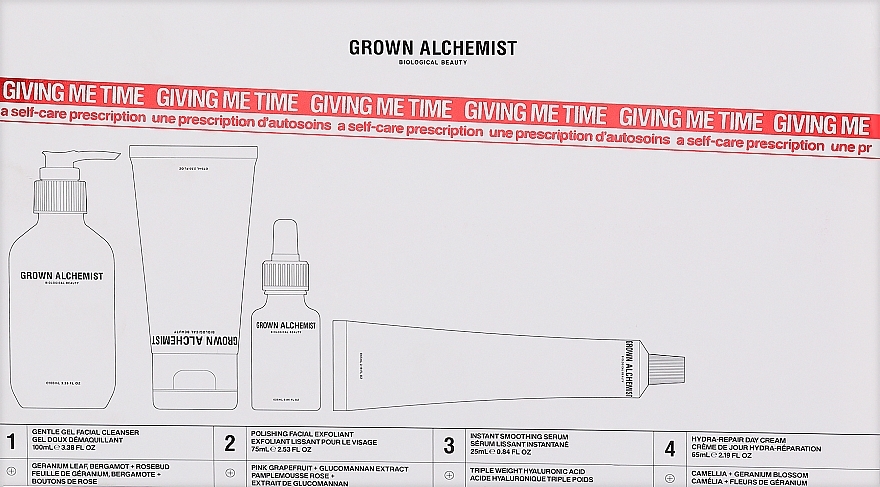 УЦЕНКА Набор - Grown Alchemist Giving Me Time (f/gel/100 ml + f/cr/65 ml + exfoliant/75 ml + f/ser/25 ml) * — фото N1