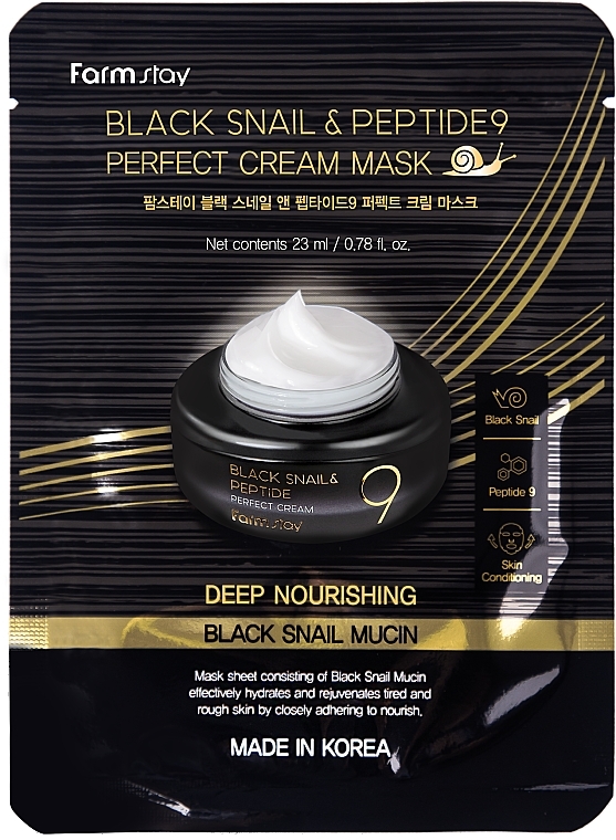 ПОДАРОК! Омолаживающий крем с муцином черной улитки и пептидами - FarmStay Black Snail & Peptide 9 Perfect Cream Mask — фото N1